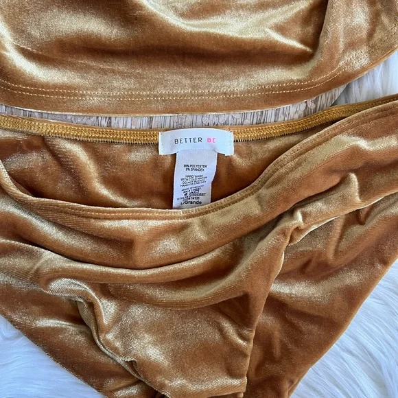NWT Better Be Women’s Velvet Off The Shoulder 2 Piece Bathing Suit SZ L🌊💛 - Picture 9 of 11